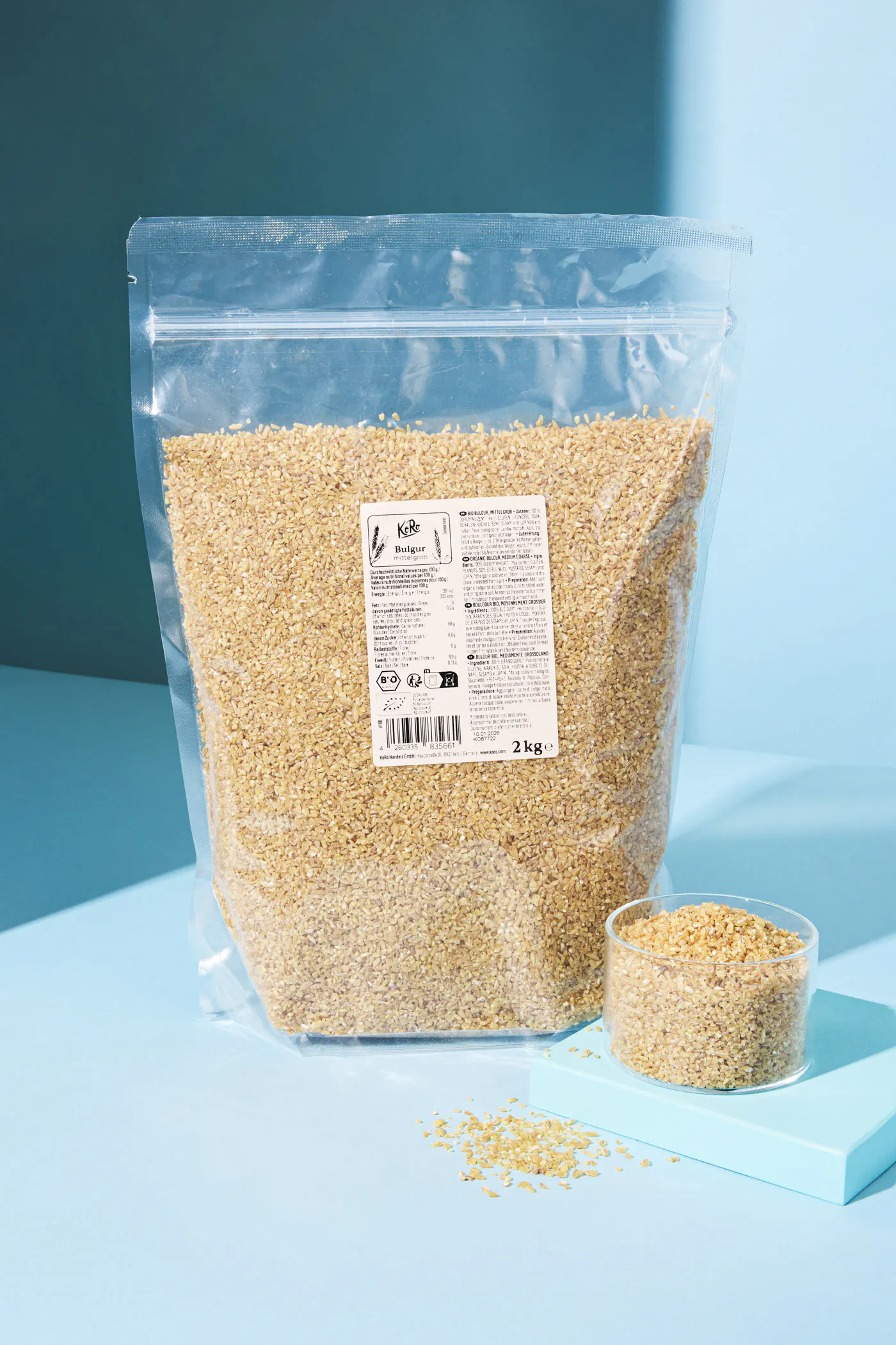 a bag of kib grains sits on a table