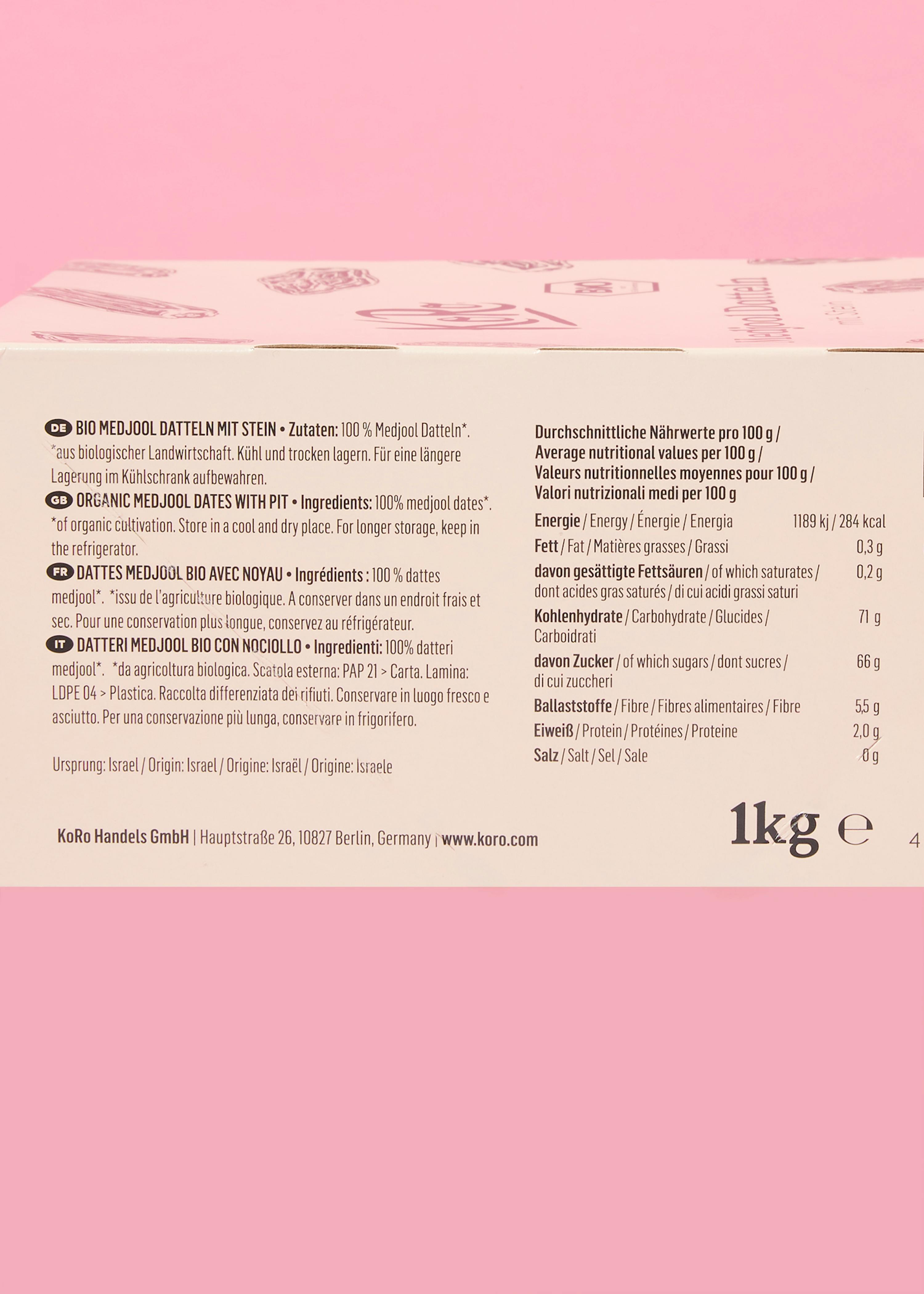 l' arrière d' une boîte de dattes medjool bio