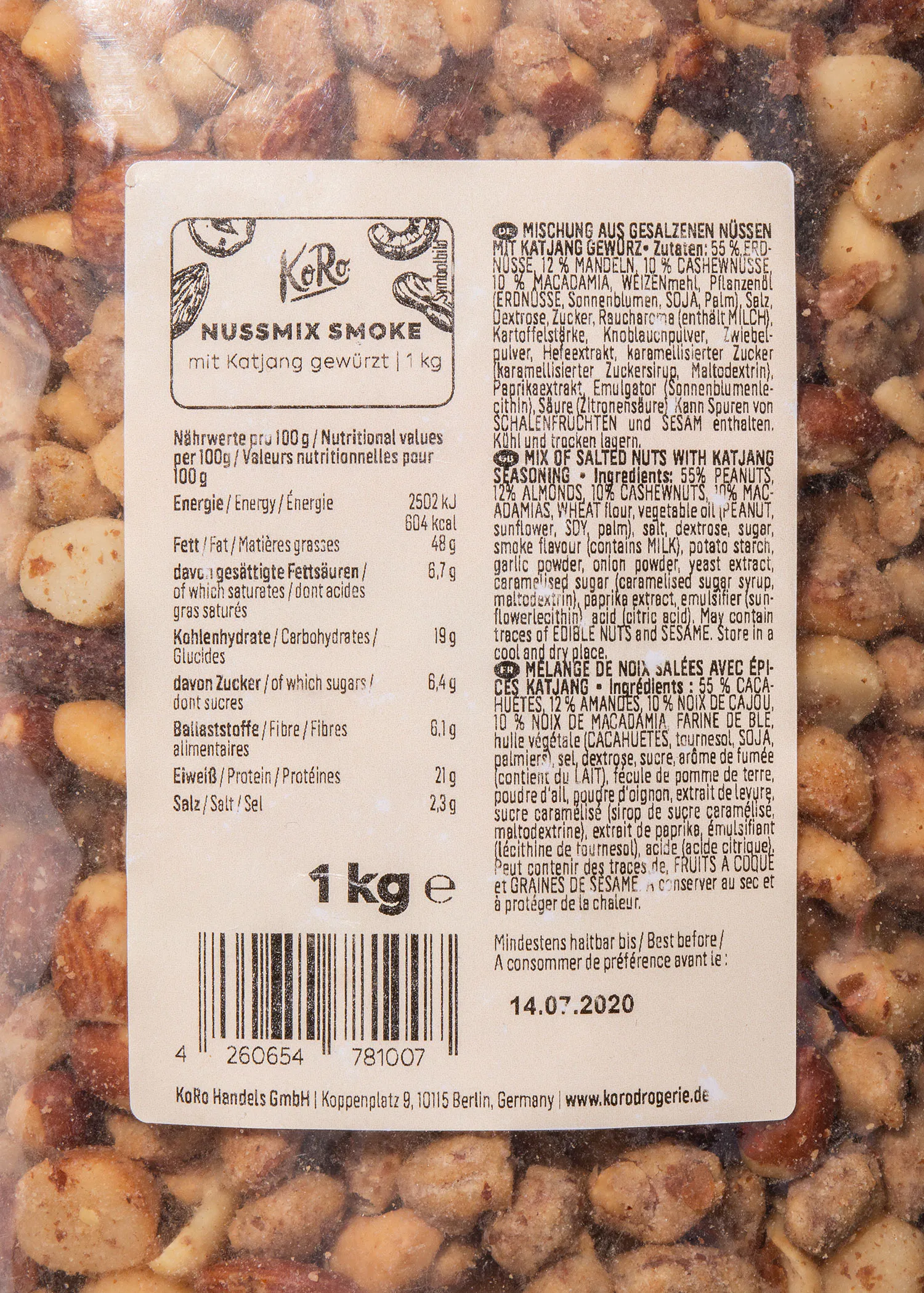 Mélange de noix salées et fumées 1 kg