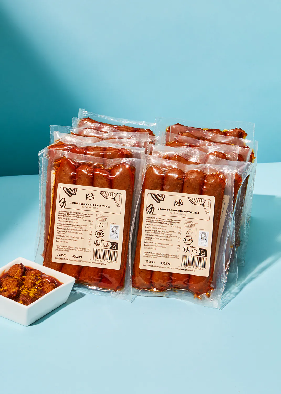 Saucisses de seitan "bratwurst" vegan bio, lot de 12 paquets de 230 g