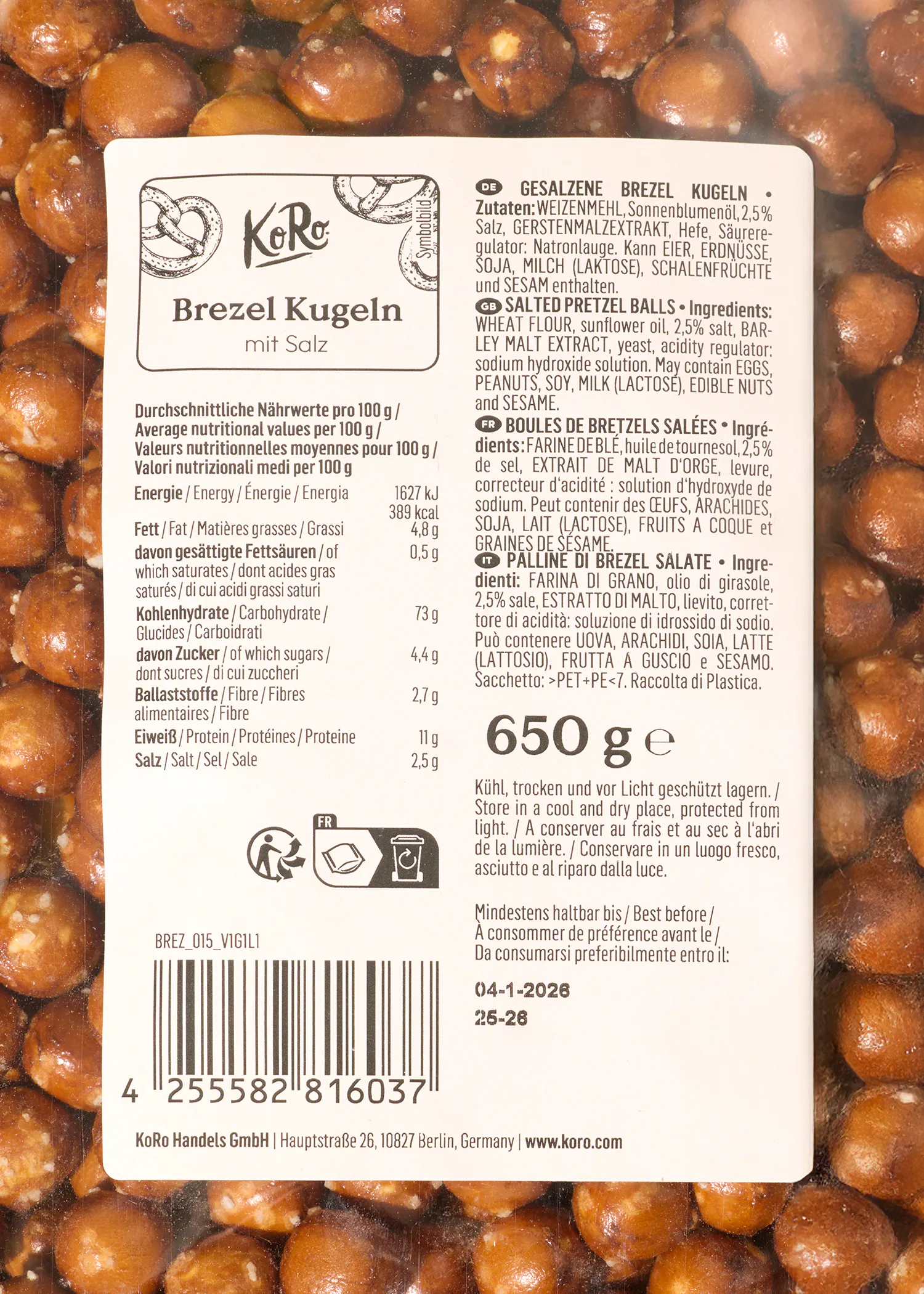 Saltet kringle-snack 650 g