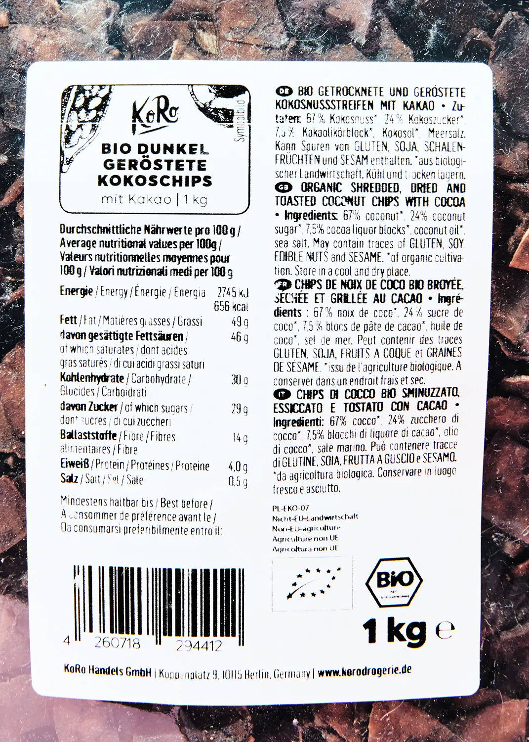 eine Nahaufnahme der Rückseite eines Bio-Produkts