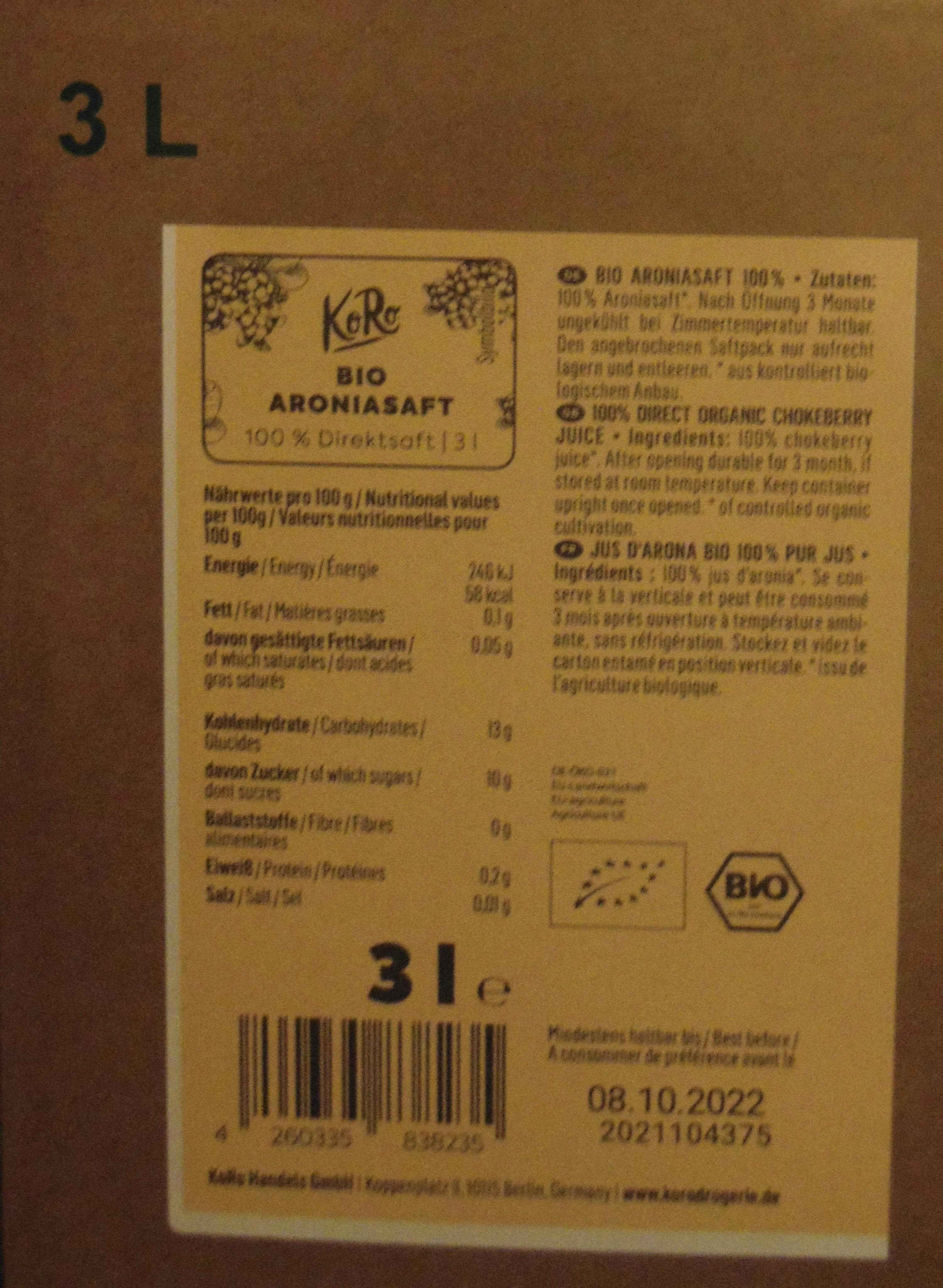 l' étiquette d' une bouteille de jus d' arona bio