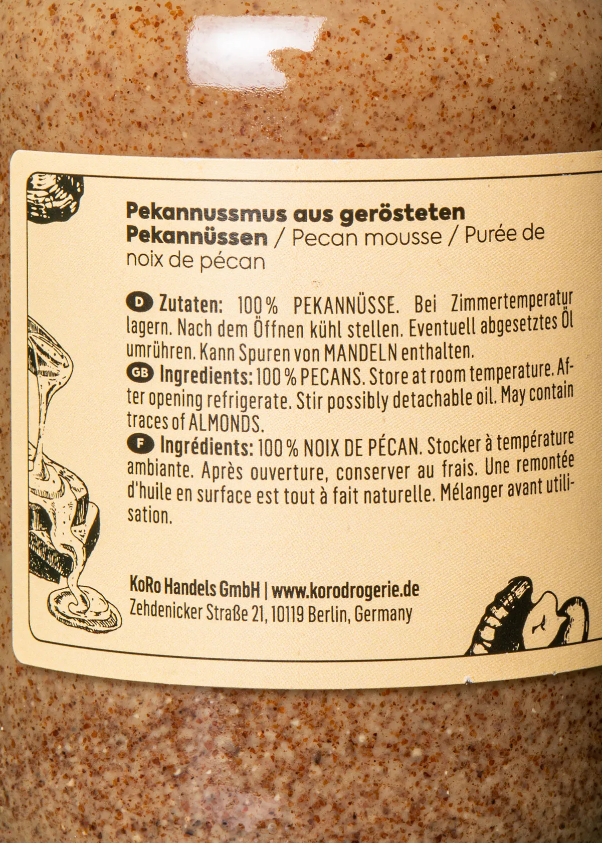 un gros plan de l' étiquette d' un produit de noix de pécan