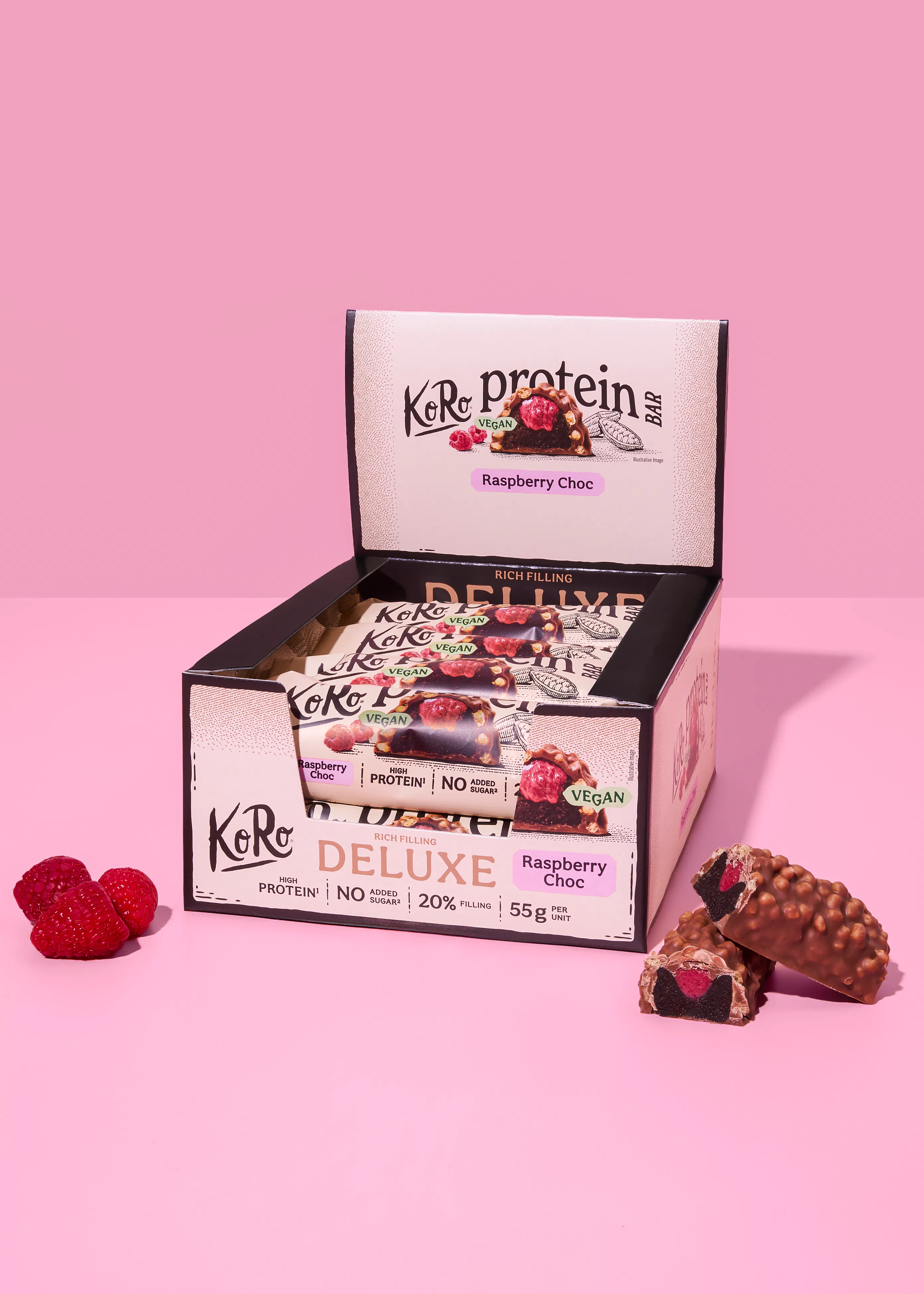 Vegan raspberry choc protein bar 12 x 55g