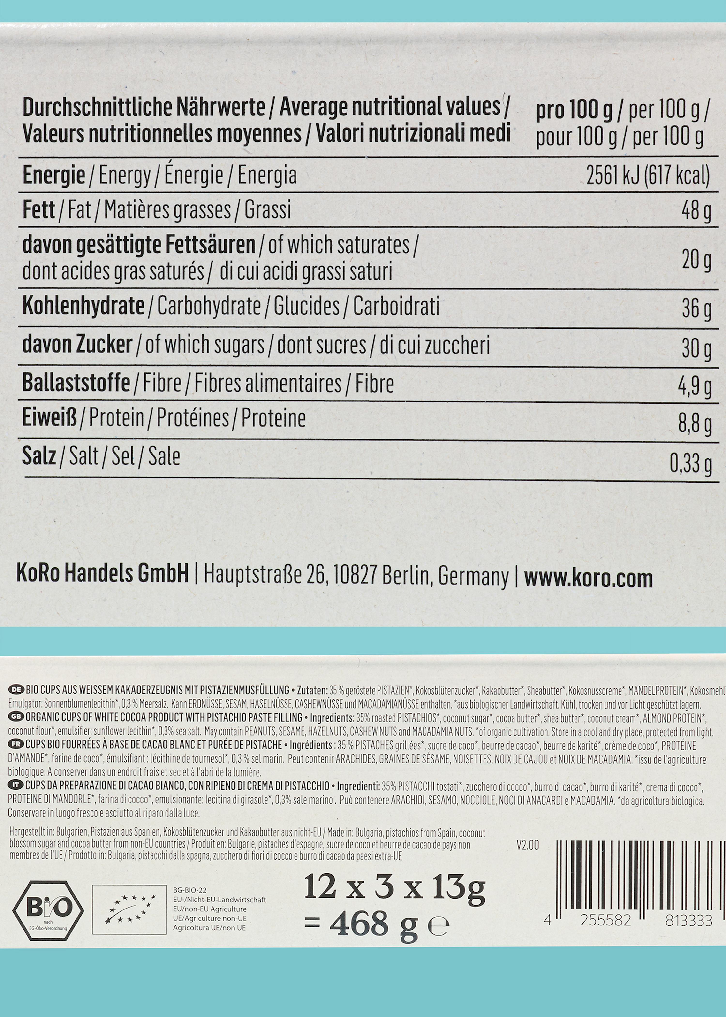 die Rückseite einer verpackten Schokolade zeigt die Nährwerte