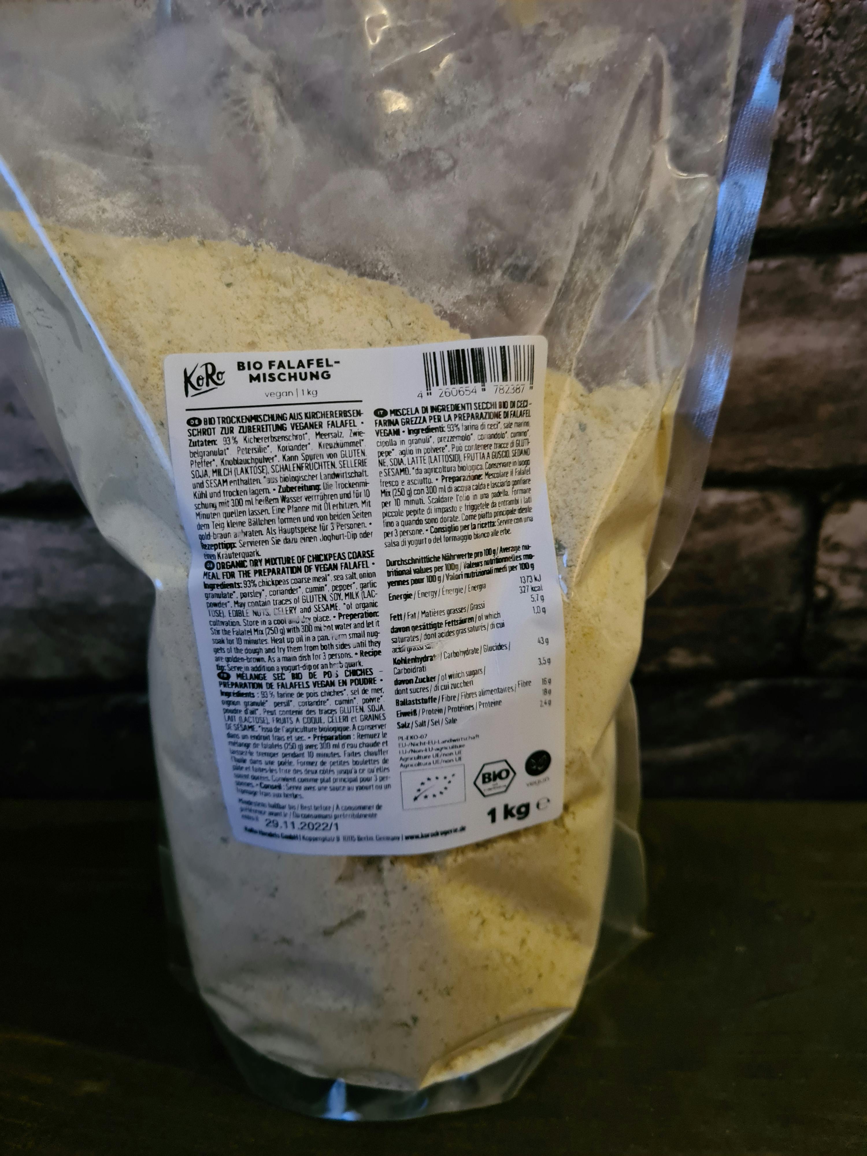 eine Tüte mit einem Etikett auf der Rückseite und einem Gewicht von 1 kg