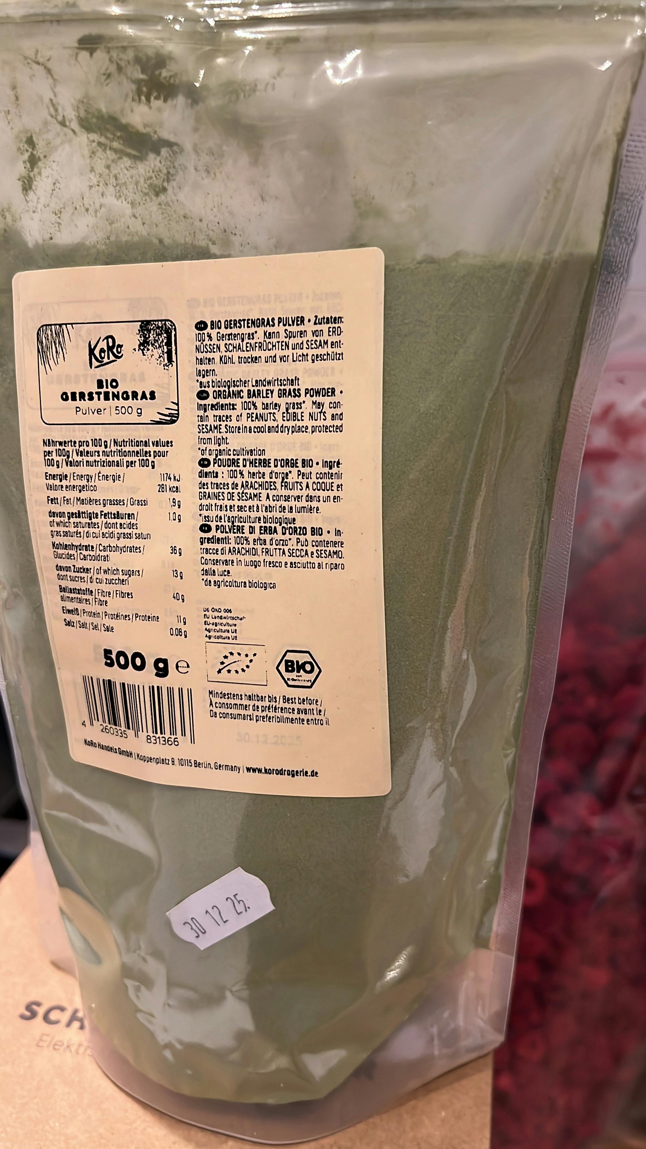 a bag of green powder has a label that says bio