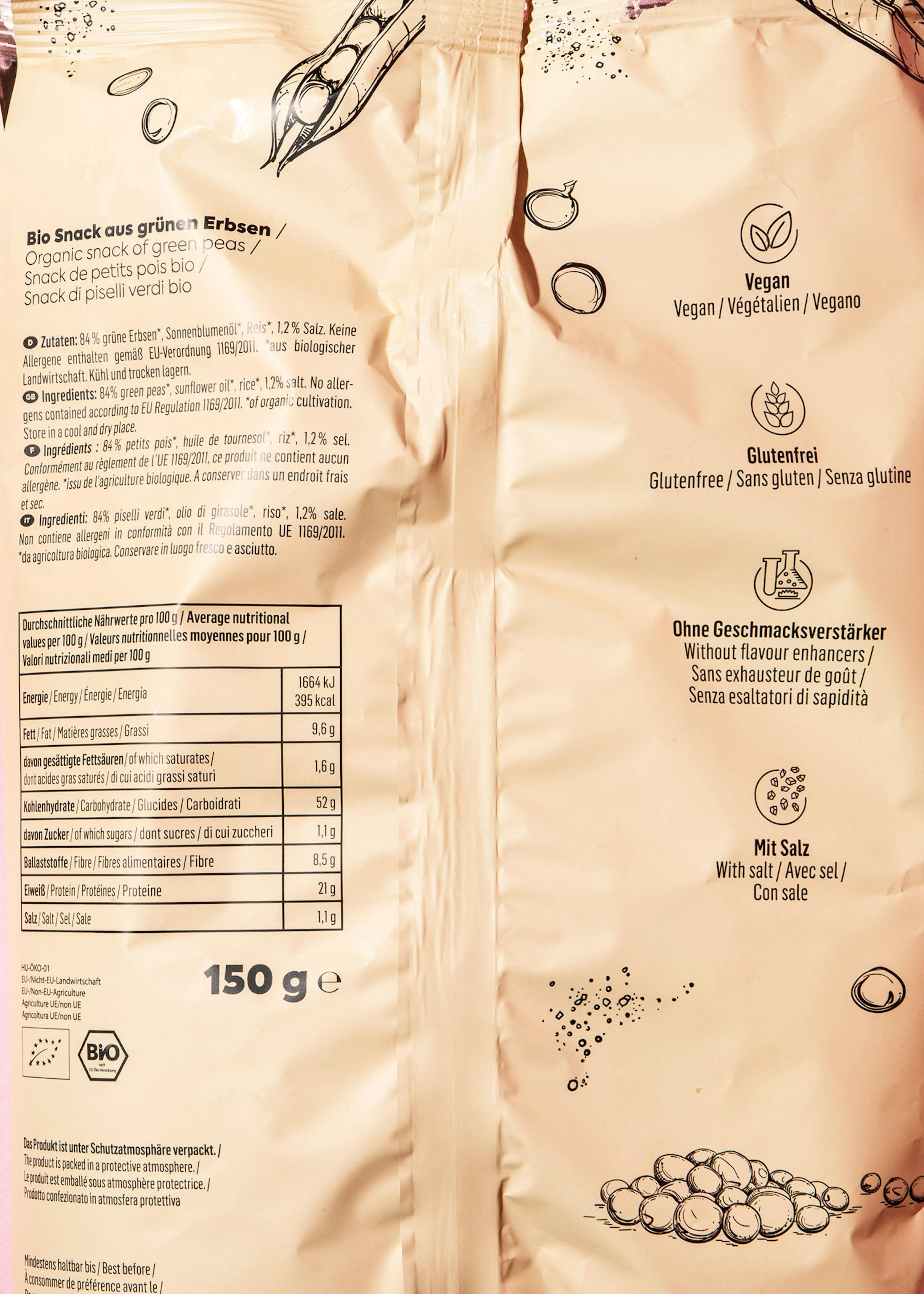 4255582810134 - Bio Erbsenflips mit Meersalz 5 x 150 g