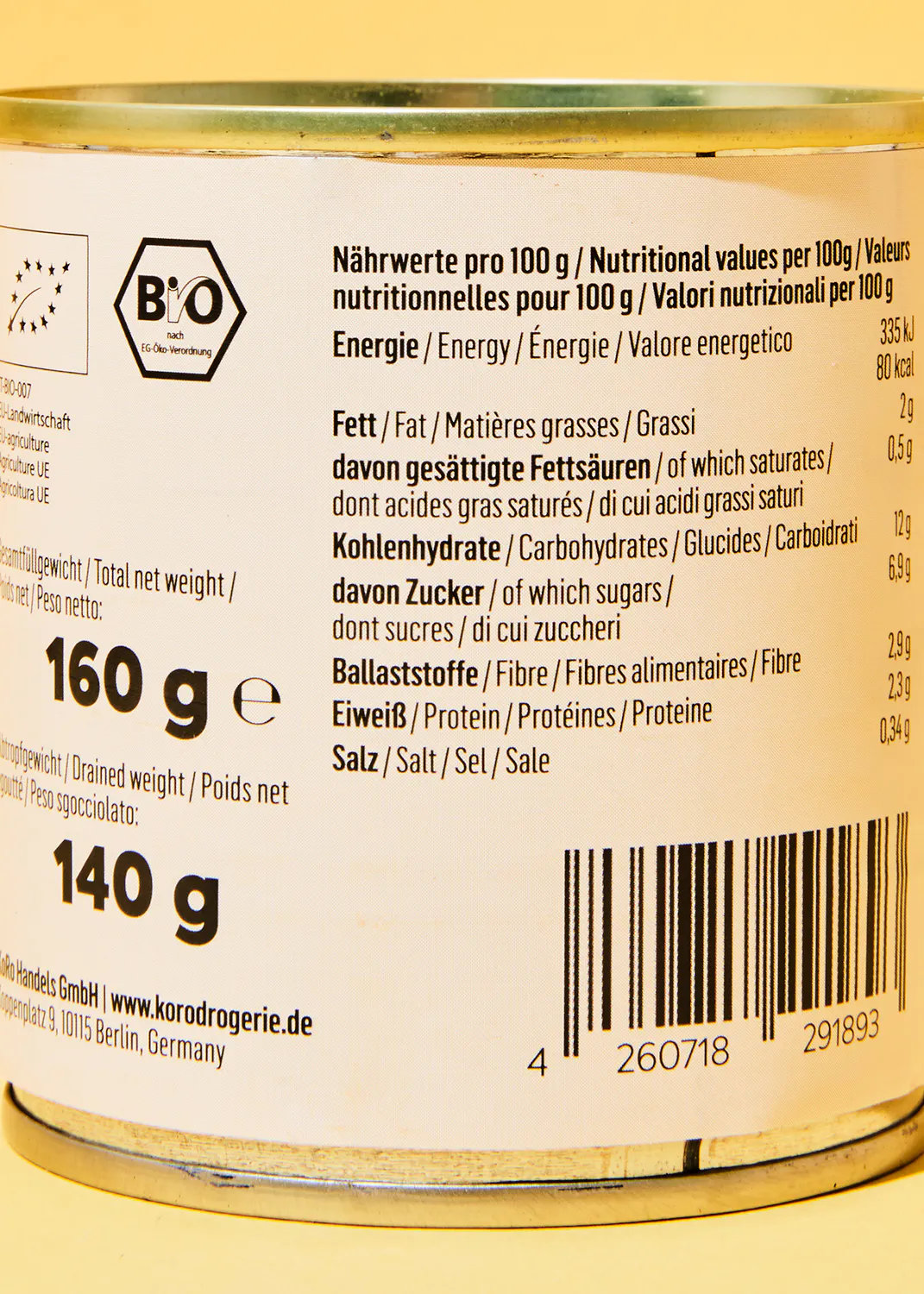 the back of a can of food contains 160 g of food