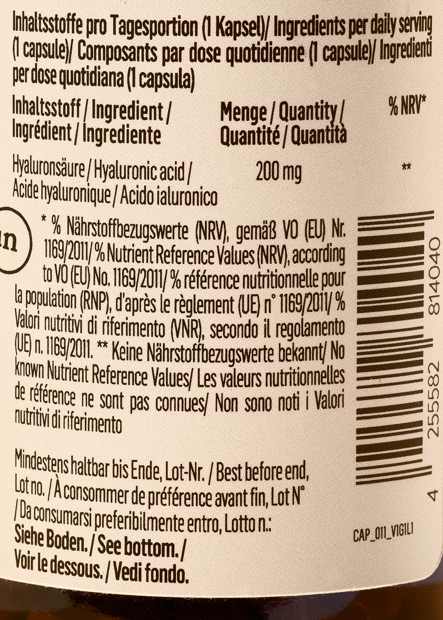 the back of a bottle contains ingredients per daily serving