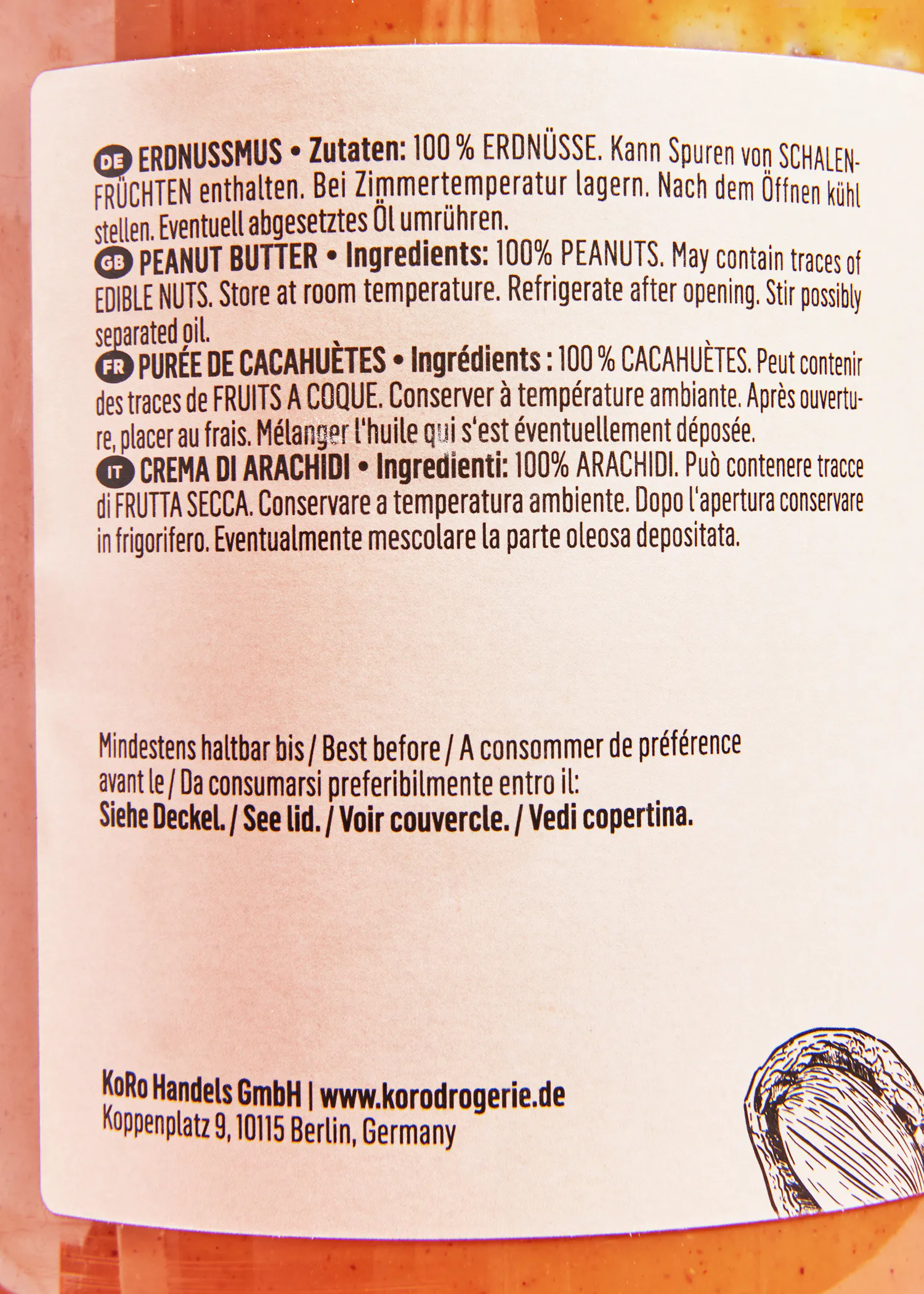 l' arrière d' une bouteille de beurre de cacahuètes avec l' adresse du fabricant