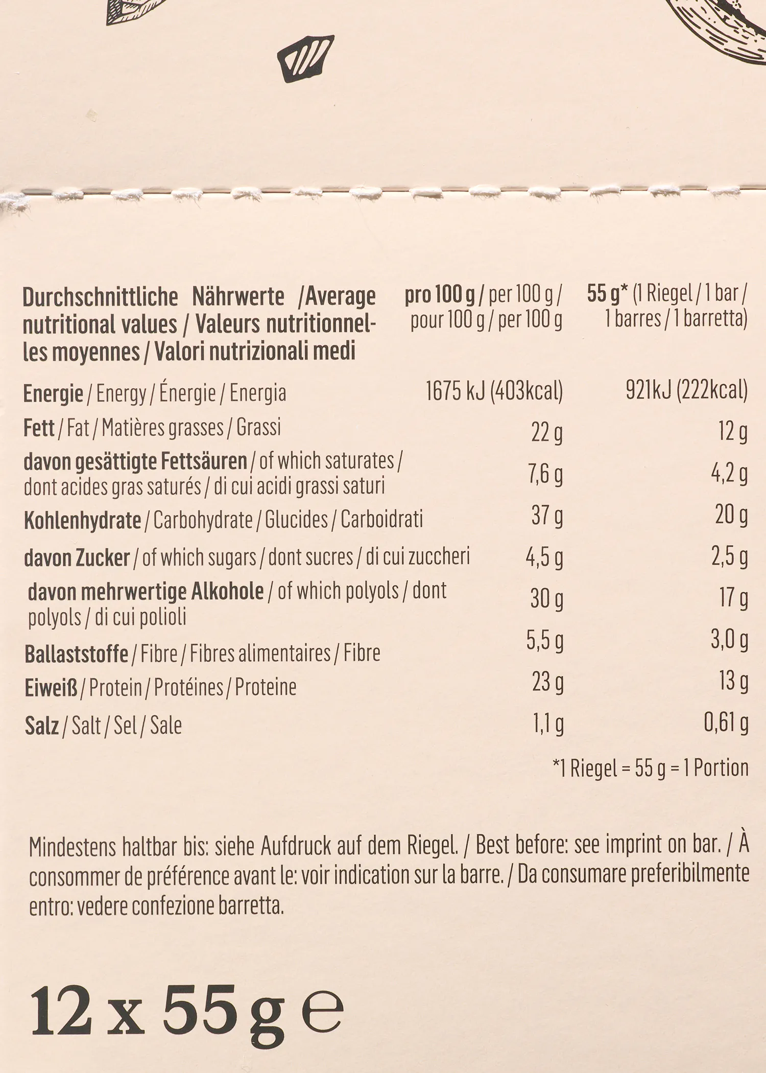 a box of 12 x 55g contains nutritional values