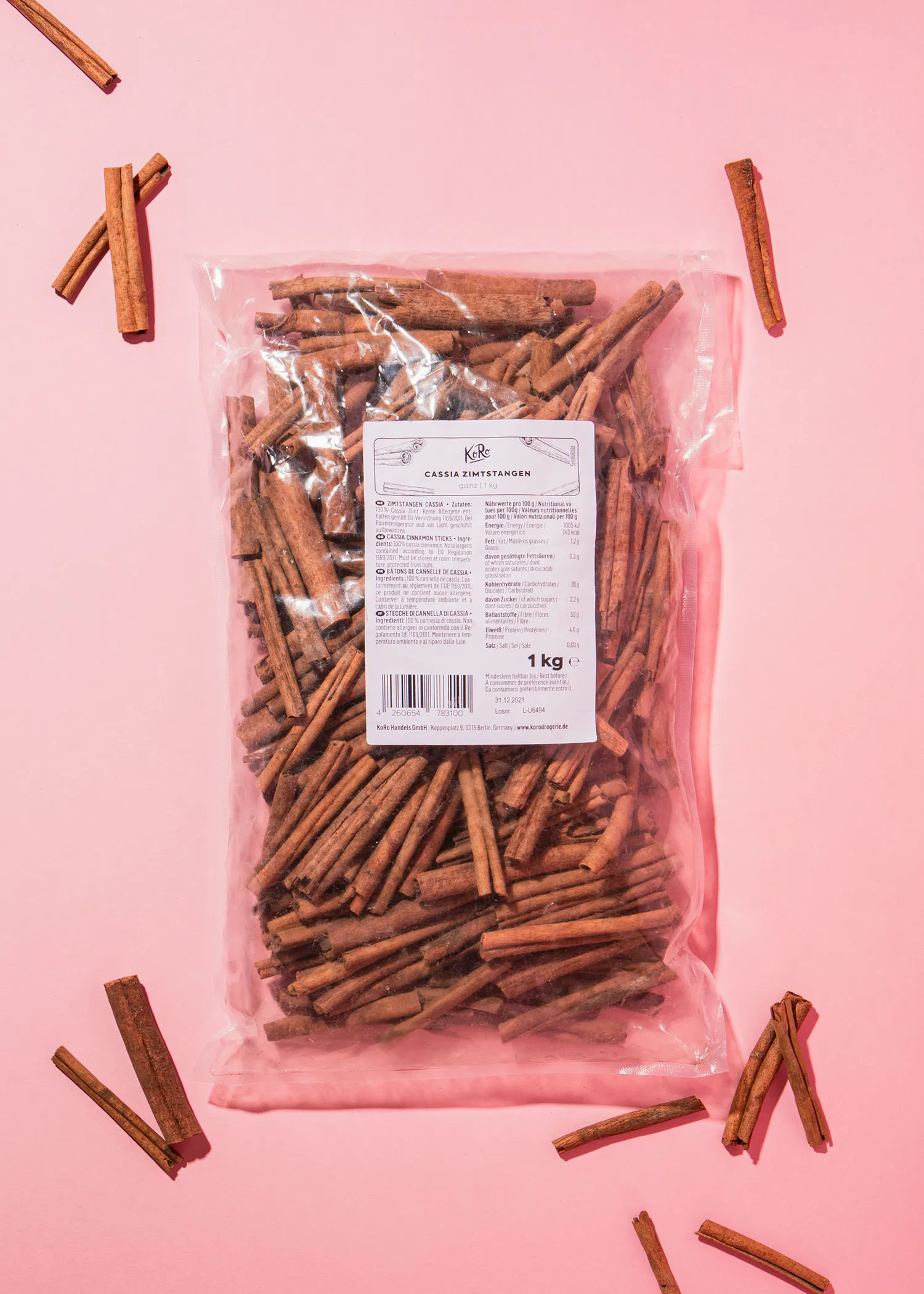 a bag of cinnamon sticks has a label that says 1 kg