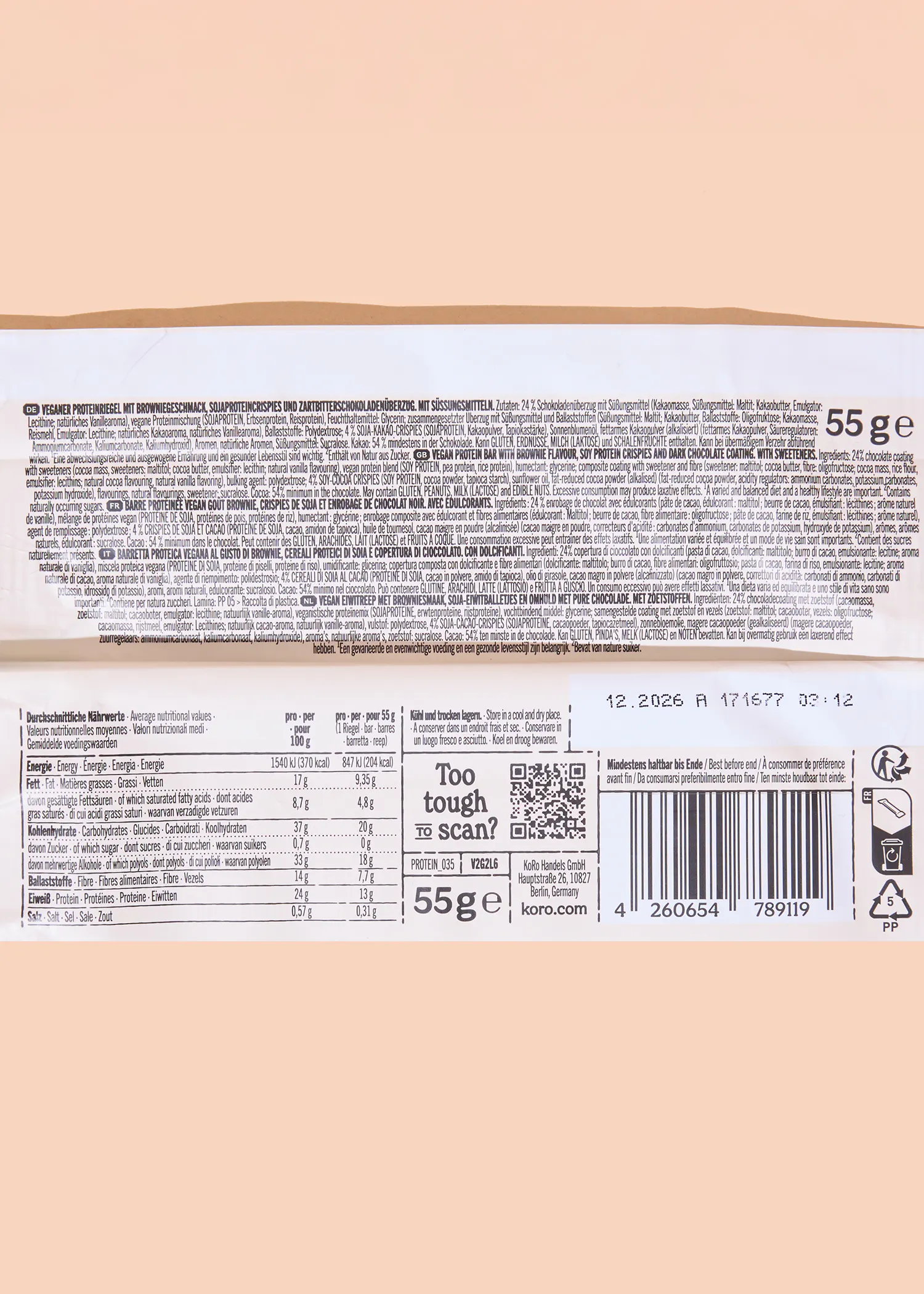 Vegansk proteinbar chokolade brownie 15 x 55 g