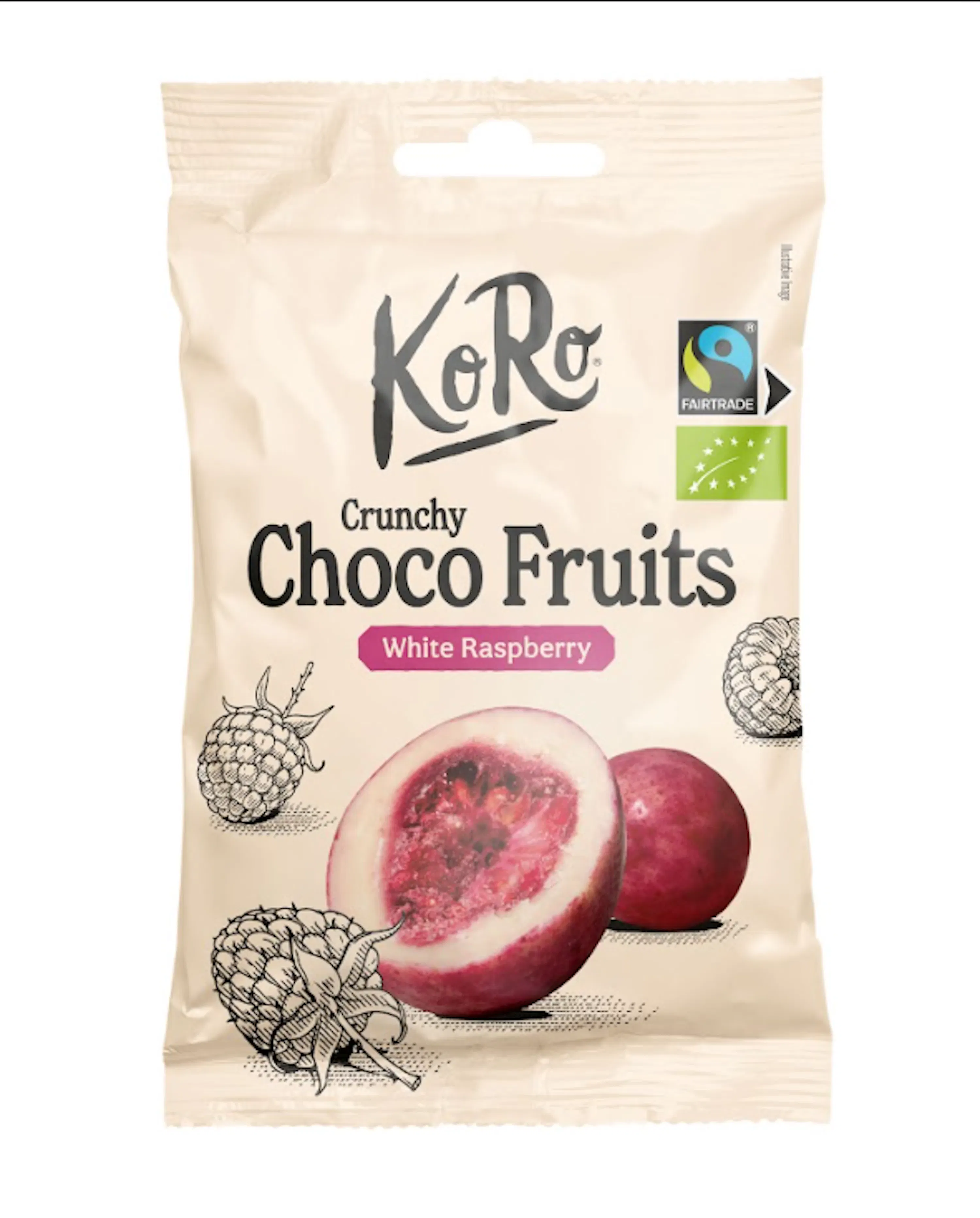 Bio Crunchy Fairtrade Choco Fruits - White Raspberry 50 g